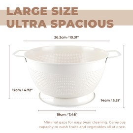 Cartman Stainless Steel Colander with Handle 5 Qt, Cooking Pasta, Spaghetti, Berry, Fruit, Vegetable, Kitchen Food Strainer Basket, Buttery White Metal Colander Bowl