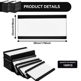 100 Pack Magentic Label Holders 1x2 Inch, C Channel Magnetic Data Card Holders,File Cabinet Labels with White Paper Inserts and Clear Plastic Film for Metal Shelf Identification Card Holder