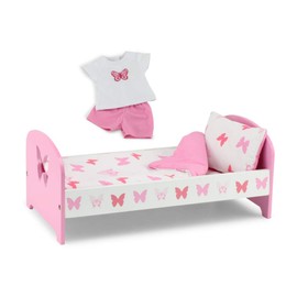 Emily Rose 18-inch Doll Pink Single Bed with Reversible Butterfly Bedding & Matching 2-PC PJs Pajamas Gift Set | USA Business | 18" Doll Furniture is Compatible with American Girl Dolls