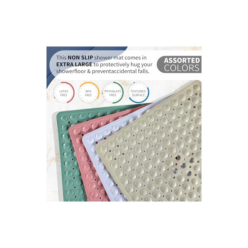Yimobra Non-Slip Shower Mat with Suction Cups and Drain Holes