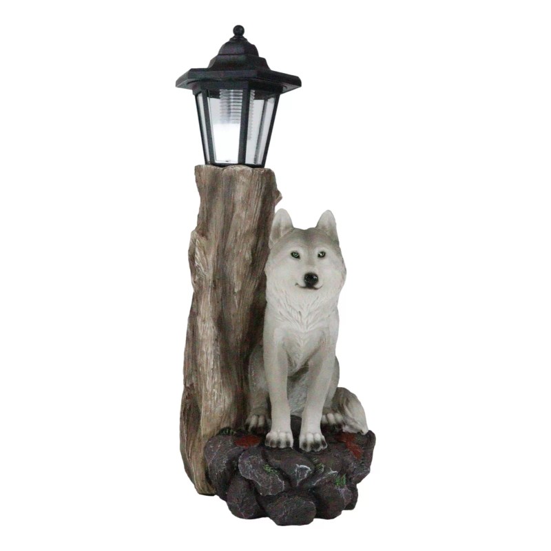 Ebros Gift Woodlands Lone Gray Wolf Greetings Figurine Solar LED