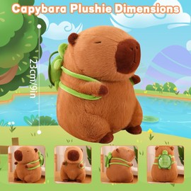 VIDSTW Capybara Cuddly Toy Cute 23 cm Capybara Plush Toy with Turtle Backpack Water Pig Cuddly Toy Cushion Soft Cuddly Toy Capybara Toy for Children's Toy Furniture Decoration
