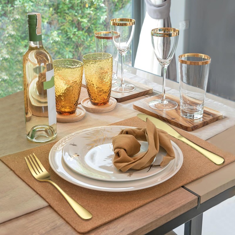 ReaNea Gold Dinner Forks 12 Pieces, Stainless Steel Titanium Gold