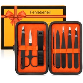 Juego de pinzas y cortaúñas, kit de aseo para cejas, cabello facial, cabello encarnado, eliminación de astillas con estuche de viaje, cortaúñas de acero inoxidable, kit de manicura, herramientas