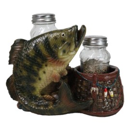 Ebros Gift Nautical Fisherman Sea Bass Fishing With Wicker Bags Salt Pepper Shakers Holder