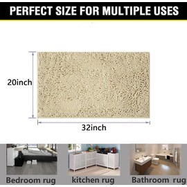 BOANKODU Bathroom Rugs 32x20, Extra Soft Absorbent Chenille Bath Rugs, PVC Backing Quick Dry, Machine Washable Bath Mats for Bathroom Floor, Tub and Shower, Home Decor Accessories, Beige