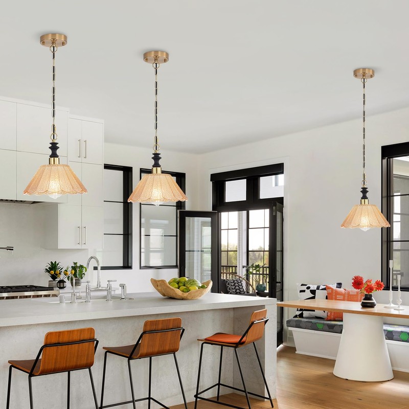 EFINEHOME Glass Modern Farmhouse Pendant Light, 1-Light Indoor Hanging Lamp