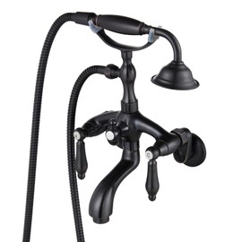 gotonovo Wall Mount 3 3/8 Clawfoot Tub Faucet for Bathtub with Hand Held Shower Sprayer Double Level Handle with Hot and Cold Water Adapter Adjustable Swing Arms Oil Rubbed Bronze