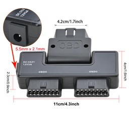 iKKEGOL Pocket OBD2 OBDII Full 16 Pin Male to 2 Female Splitter Converter Adapter 1 to 3 OBD Cable Extension for Diagnostic Tool Extender DC Port Interface Power Supply for All Car Vehicles