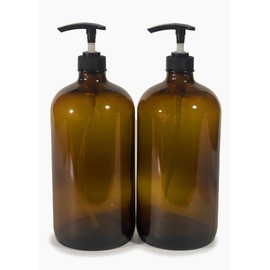 Vivaplex, 2, Large, 32 oz, Empty, Amber Glass Bottles with Black Lotion Pumps