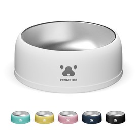 PAWGETHER Stainless Steel Dog Bowls, Dog Food and Water Bowl Non-Slip Easy to Clean Dishwasher Safe for Puppy Small Medium Dogs Cats White 34oz