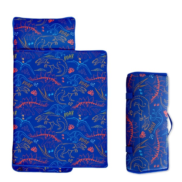 Toddler Nap Mat/Removable Pillow -Dinosaur- Carry Handle with Straps Closure,Toddler