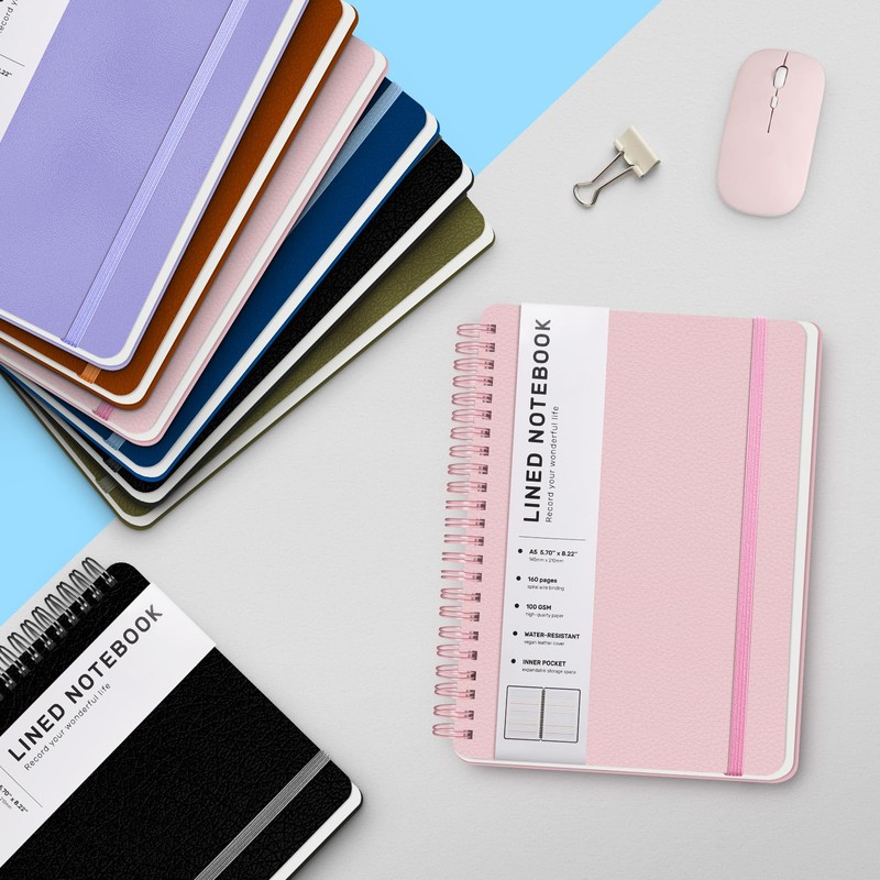 ABERLLS Pink Lined Spiral Journal Notebook with 160 Pages, 8×5.7in,