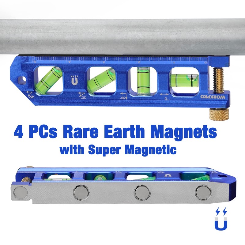 WORKPRO Magnetic Torpedo Level, Conduit Bending Level, Bubble Vials for