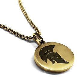 Comfort Zone Studios Stainless Steel Spartan Warrior Champion Round Medallion Pendant Necklace, Gold