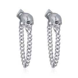JDONL Gothic Skull Chain Stud Earrings for Women Men Vintage Ghost Skull Skeleton Tassel Drop Dangle Earrings Statement Jewelry, Large, Metal, No Gemstone