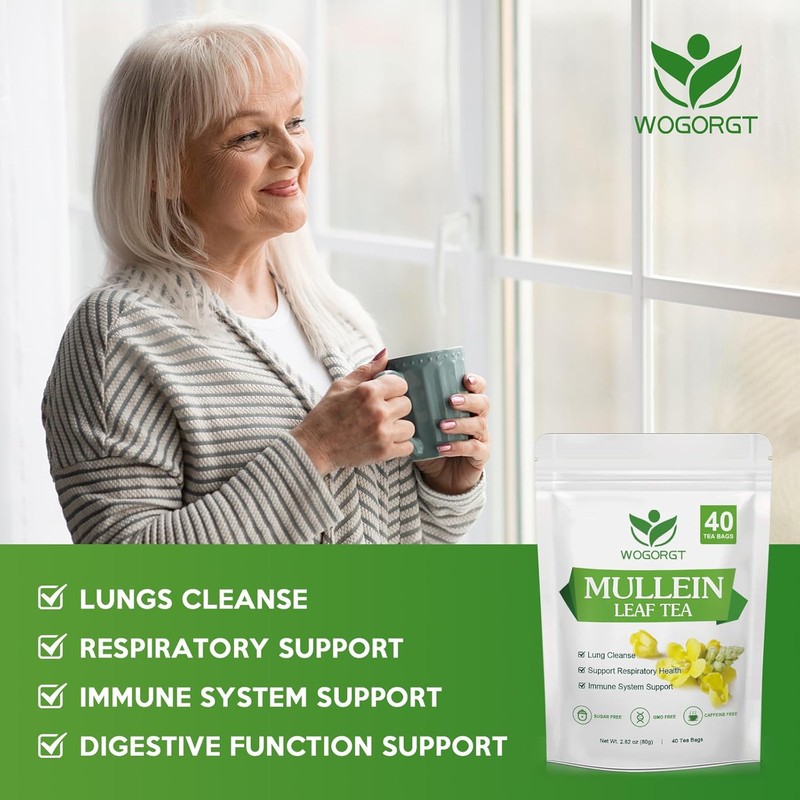 Mullein Tea Bags - Natural Mullein Leaf Tea for Lungs