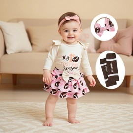 Newborn Baby Girl Fall Clothes My 1st Football Season Long Sleeve Romper Tutu Skirt Game Day Outfit Set (Khaki, 0-3 Months)