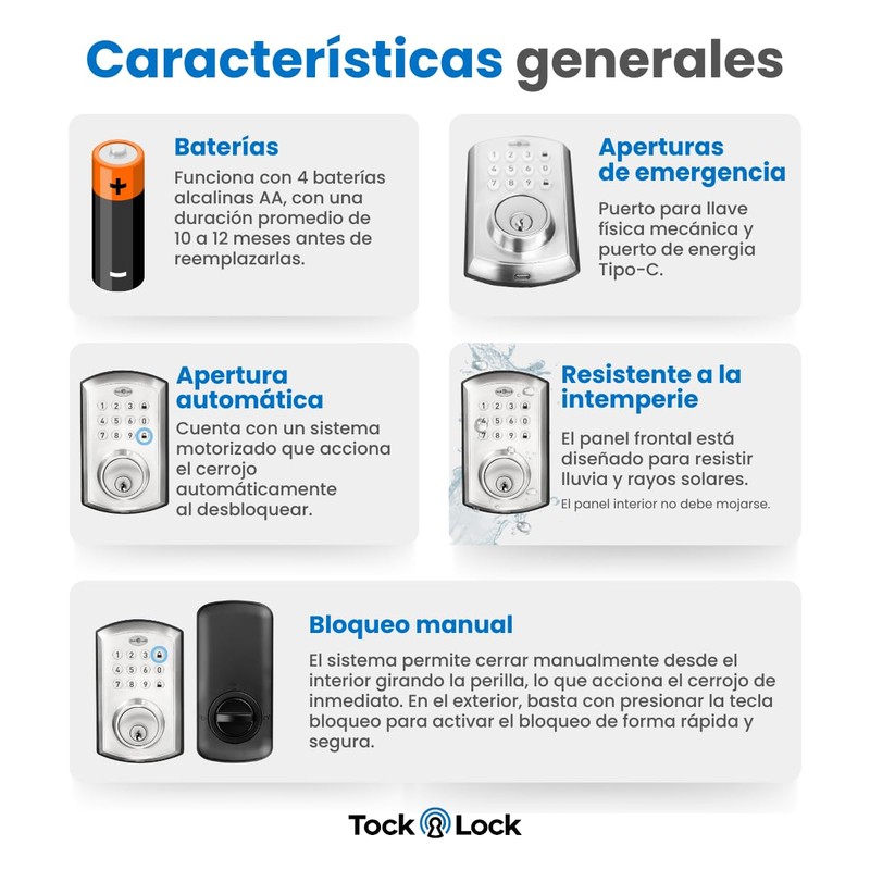Tock Lock - Cerradura Electrónica Inteligente para puerta principal exterior