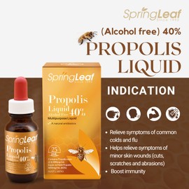 Spring Leaf Propolis Liquid 40% 25ml Alcohol Free - Relieve Cold & Flu Symptoms - Relieve Symptoms of Minor Skin Wounds & Disorder - Natural Antibiotic Flavonoid & Vitamins Rich