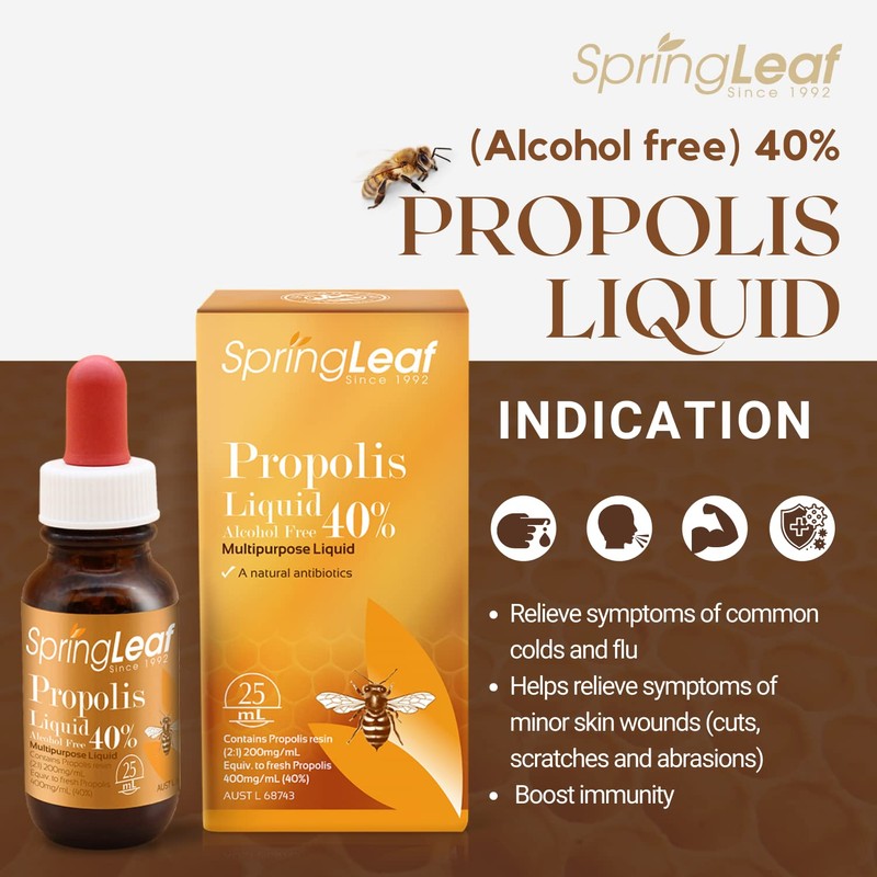 Spring Leaf Propolis Liquid 40% 25ml Alcohol Free - Relieve