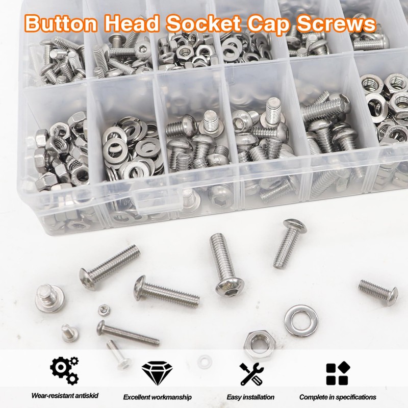 Taiss 910PCS M2 M3 M4 M5 M6 Screws Kit,304 Stainless