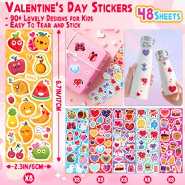 LINAYE 48 Sheets Valentines Stickers Bulk for Kids, 720PCS Cute Valentines Day Stickers for Classroom School Valentines Crafts, Happy Valentines Stickers Sheets Party Favors Supplies