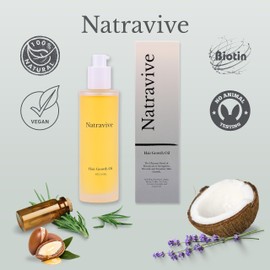 Hair Growth Oil by Natravive,100% Natural - Hair Oil, with, Rosemary Oil for Hair Growth, Biotin, Argan, Caffeine, Coconut and Lavender Oil To Nourish and Thicken all Hair Types