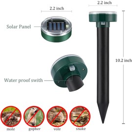 Mole Repellent 10 Packs Solar Powered, Vole Repellent Waterproof Outdoor Gopher Repeller Effective for Garden Ultrasonic Vole Snake Repeller for Lawns and Yards