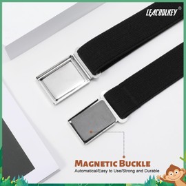 LEACOOLKEY 4 Pack Kids Magnetic Buckle Elastic Belts Boys Girls Adjustable Easy Clasp Magnetic Belt, Black+coffee+khaki+white, One Size