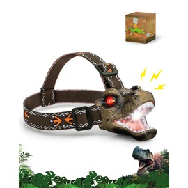 Niovexium LED Dinosaur Headlamp for Kids, Children's Toy Flashlight T-Rex Dinosaur Toys for Age 3 4 5 6 7 8 9 Years Old Kids, Camping Hiking Gear for Boys(Brown)