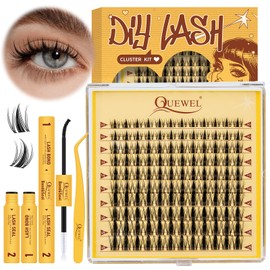 QUEWEL Manga Lashes Mix 10-18 mm Cluster Lashes Set, 120 Pieces DIY Eyelash Extensions Set with Eyelash Glue and Tweezers, Lash Extension Set for Everyday Life, Parties and Banquets (Manga B Kit)