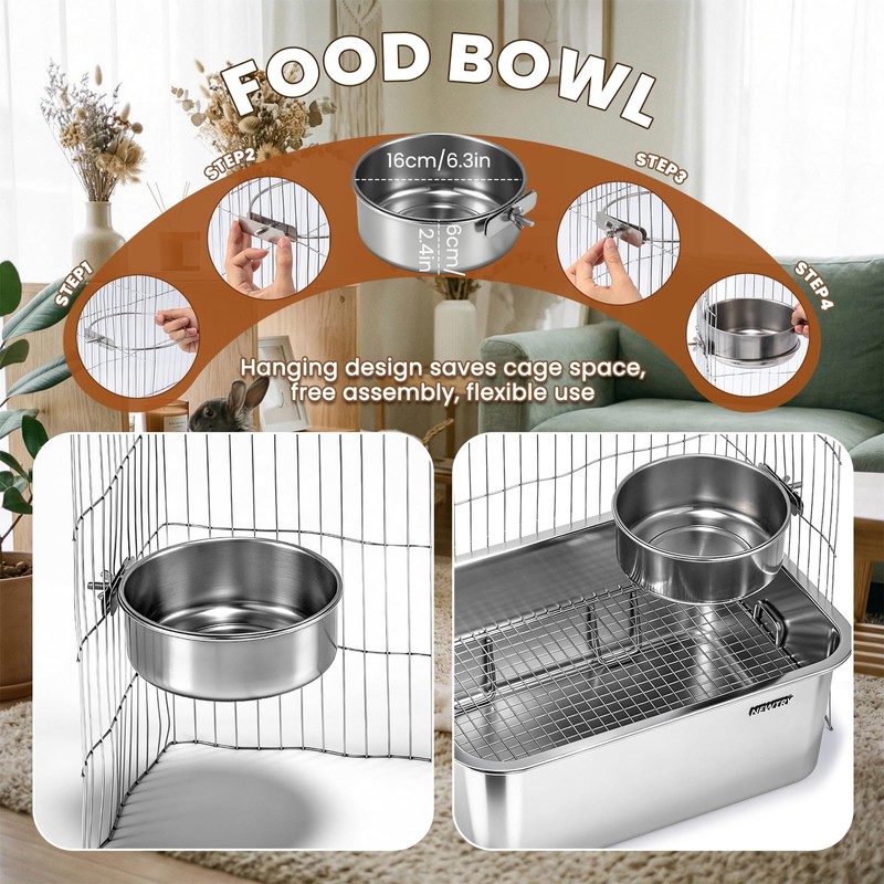 NEWTRY Stainless Steel Bunny Litter Box, Metal Grid & Deep