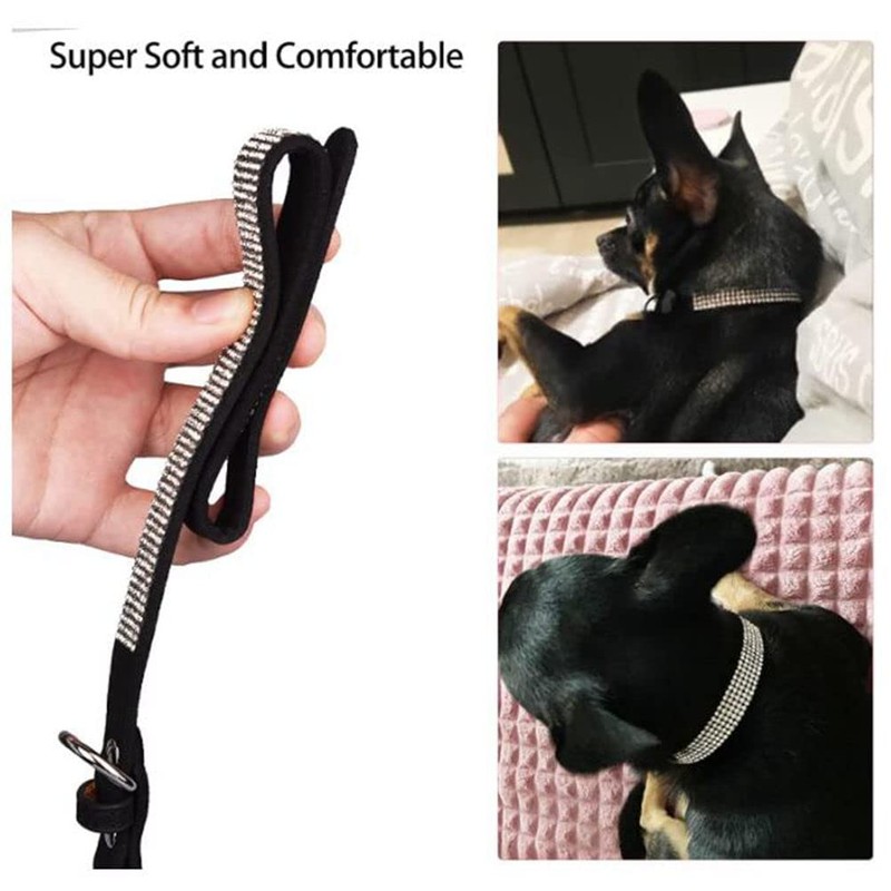 Dazzling Sparkling Crystal Rhinestone Adjustable Puppy Cat Pet Collars Black
