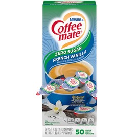 Nestle Coffee mate crema para caf sin azcar sabor vainilla francesa, crema lquida en envase individual, sin lcteos, no necesita refrigeracin, caja de 