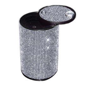 Crystal Aluminum Smokeless Car Ashtray with Fireproof Stainless Lid for Car Women Home Office