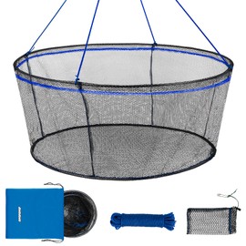 QualyQualy Foldable Fishing Net, Landing Fishing Pier Nets, Drop Net for Pulling Up Fish with Rope, Portable Bridge Fishing Net for Minnows, Crawfish, Shrimp, Top Dia. 31.5"