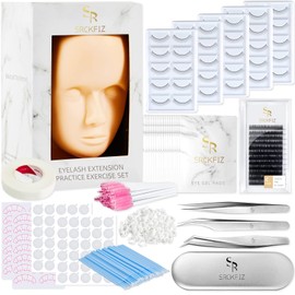 Eyelash Extension Kit with Mannequin Head Practice Lashes Exercise Set Lash Extensions Supplies Profesional DIY Eye Lash extension Kit Binngers Training Lash Tweezers Set Individual Lashes Kit