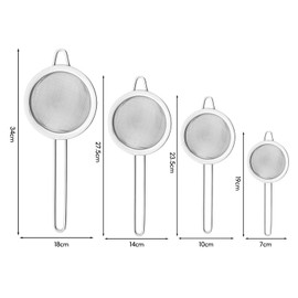Set of 4 Kitchen Drainers with 7/10/14/18 cm Strainer, Fine Hole Kitchen Strainer Set, Stainless Steel with Reinforced Handle (Silver)