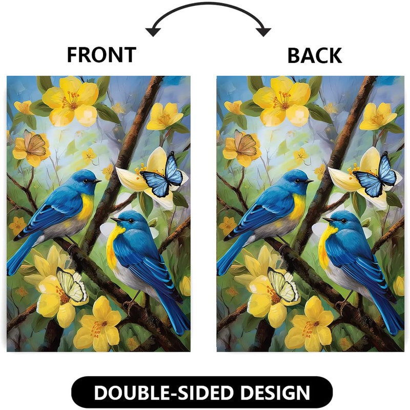 Large Spring Summer House Flags 28x40 Double Sided Bluebird Garden