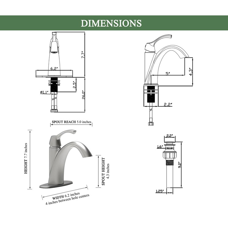 TimeArrow Brushed Nickel 1-Handle Single Hole Bathroom Faucet, 3-Hole Deck