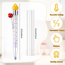 Photect 1 Pcs Candy Thermometer with Pot Clip 8" Deep Fry Oil Thermometer Instant Read Cooking Food Thermometers Sugar Syrup Jam Jelly Oil Candy Temperature Kitchen Accessories for Home Cooking