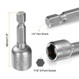 HARFINGTON 5pcs Hex Nut Driver Drill Bit 7/16" 6-Point Socket 1/4" Hex Shank 1.9" (48mm) Long Magnetic Nut Setter CR-V Steel Quick-Change Nut for Power Drills Impact Drivers