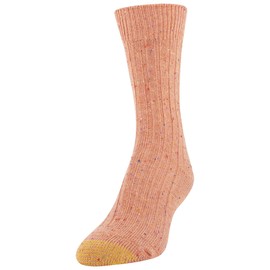 Gold Toe Women's Marled Rib Crew Socks, 3 Pairs, Bright Coral, Khaki Marl, Chocolate, Shoe Size: 6-9