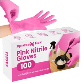 Xpresspak Pink Nitrile Gloves Small - 100 Pack Disposable Gloves Latex Free, Powder Free, Cleaning, Hair Coloring, Food Prep, Tattoo, Esthetician Use