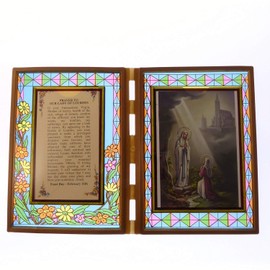 C BC Stained glass double frame plaque with Prayer to Our Lady of Lourdes and image 18cm