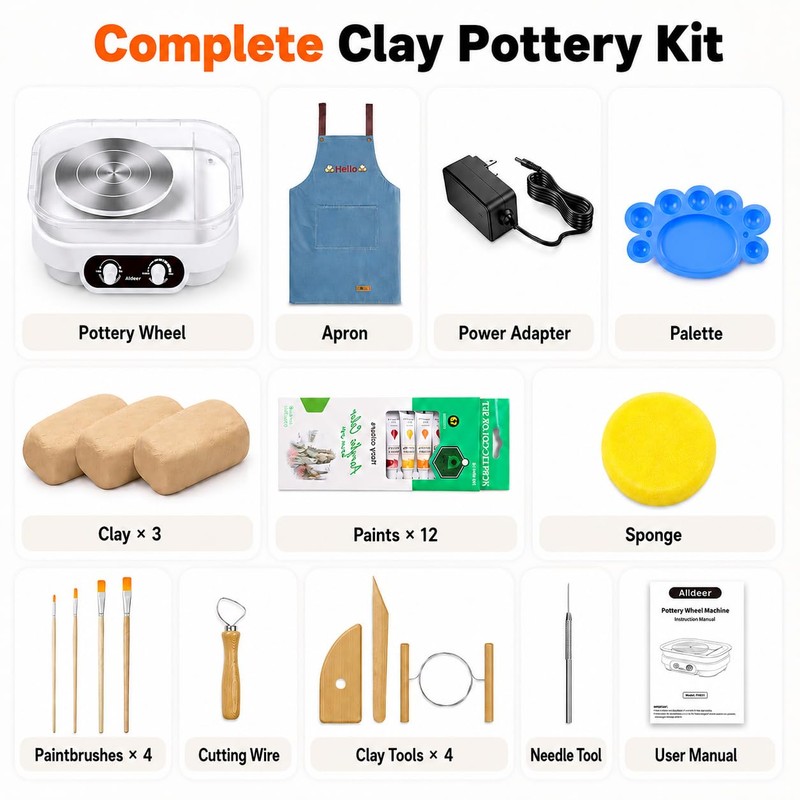 Alldeer Pottery Wheel for Adults, Beginners, Kids, Complete Kit