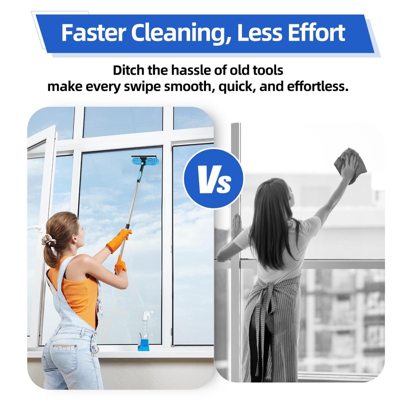 122'' Window Washing Kit with Extension Pole, 2-in-1 Window Cleaning