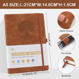 A5 Lined Journal Notebook, 192 pages Leather Hardcover Notebook for Personal Writing, Study, Office, Travel Records(Brown)