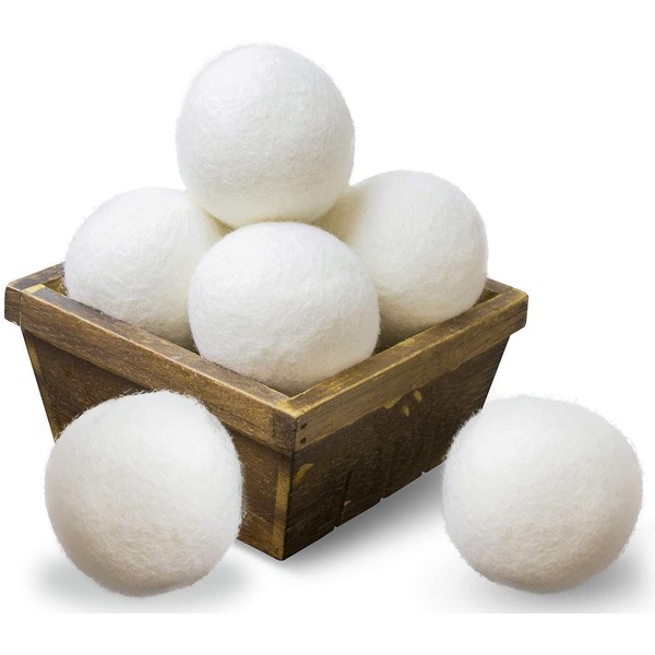 SnugPad Wool Dryer Balls XL Size 6 Pack, Natural Fabric Softener 100% Organic Premium New Zealand Wool, Chemical Free and Reduces Wrinkles, 1000+ Loads, Baby Safe, Saving Energy & Time, White 6 Count